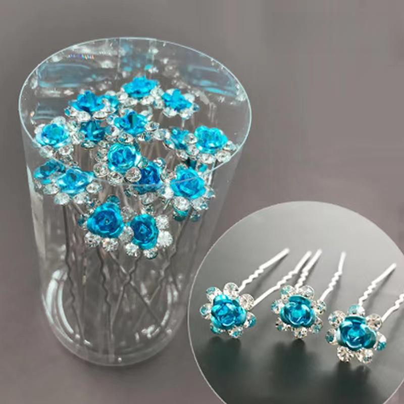 high quality100pcs/ 5Bottle/ Pack Wedding Bride Elegant and Sweet Hairpin Decoration Hair Accessories, Rose U-shaped Rhinestone Hair Fork Set,