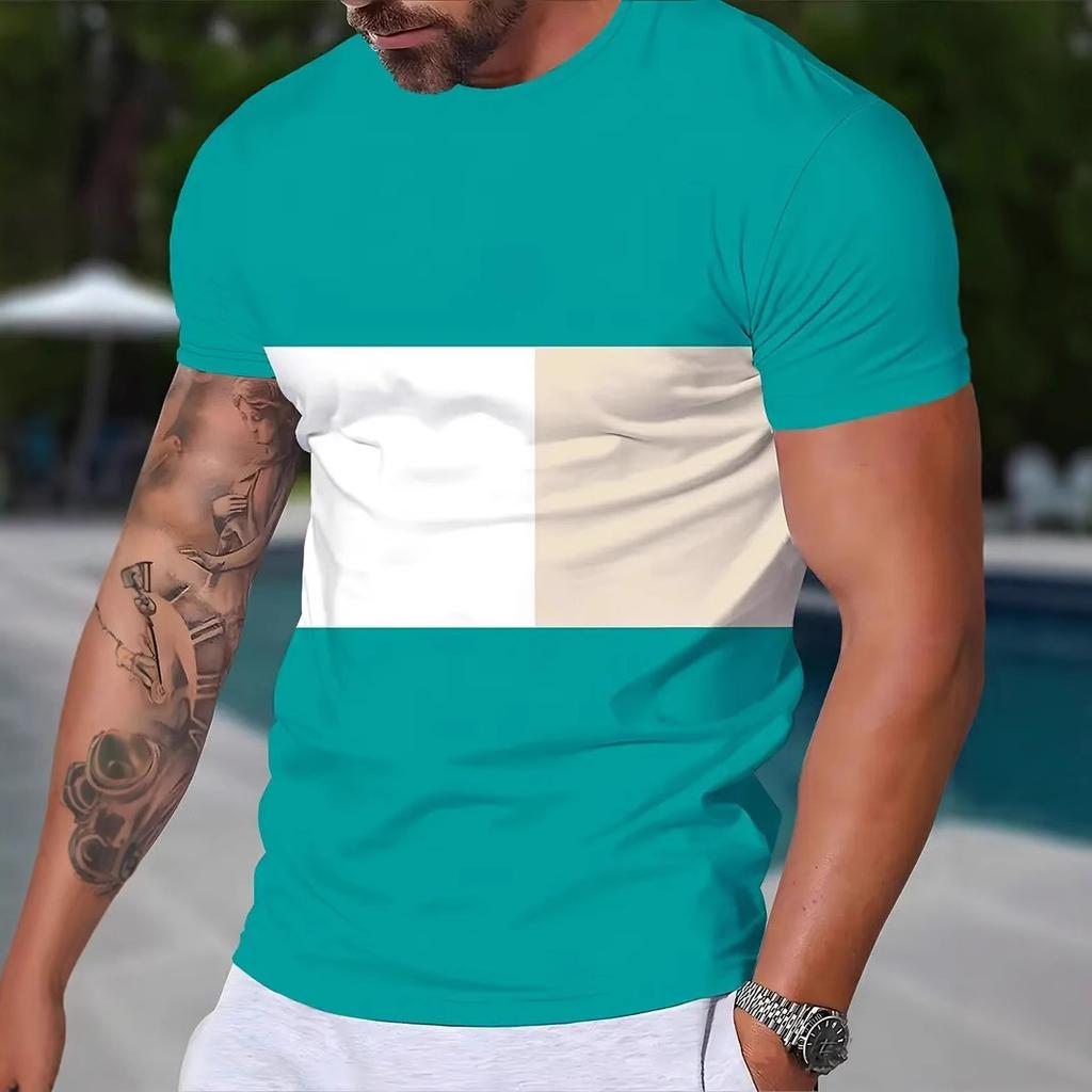 Summer Fashion Sports Men's T-Shirts 3D Geometric Print Loose Comfortable Daily Casual O-Neck Size Short Sleeve T-shirts