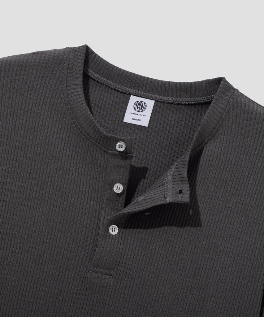 AGOD Soft Henley Neck Long Sleeve [Charcoal]