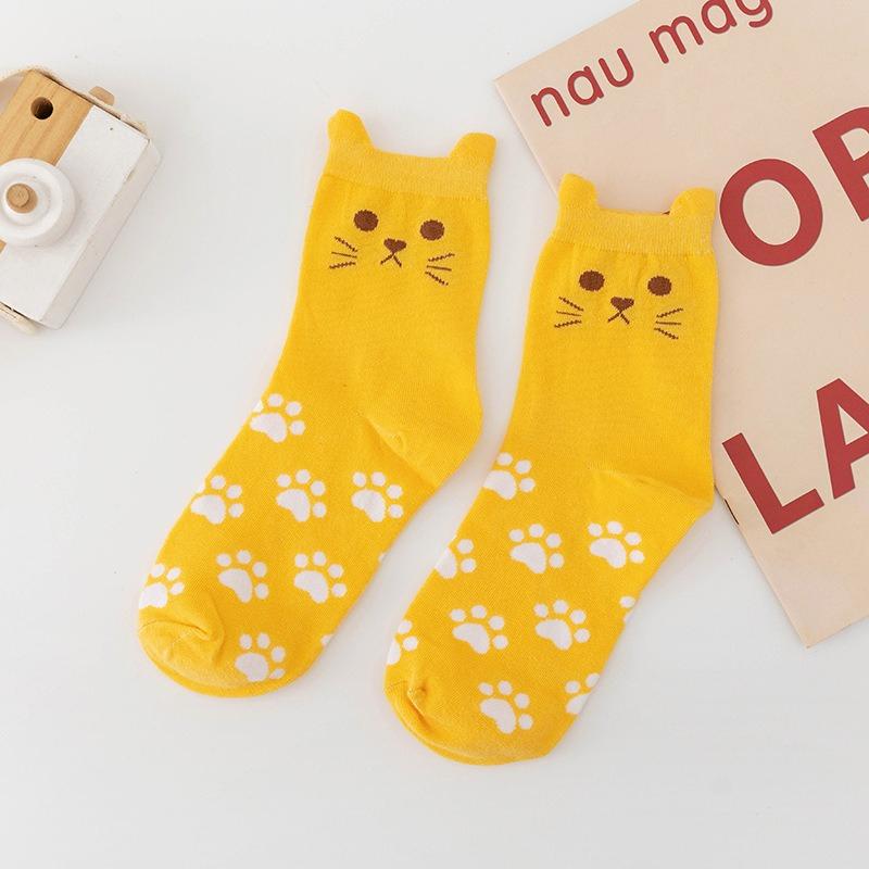1pair Five Pairs of ' Crew Socks Featuring A Cartoon Cat Design Made From Thick Comfortable and Breathable Material