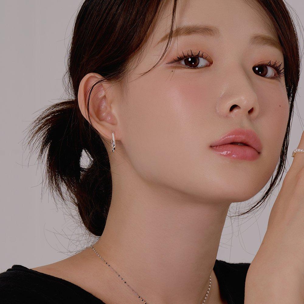 [New Arrival Best] 925 Silver Oval One-Touch Ring Earrings W