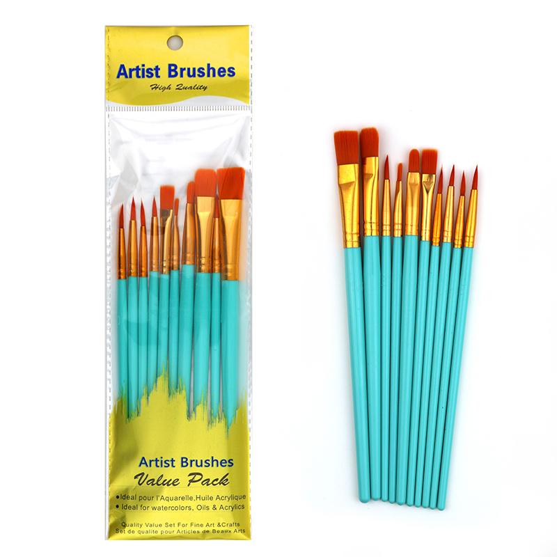10Pcs Professional Artist Paint Brushes Set Multi-Functional Nylon Round Pointed Flat Tips Hook Line Paint Brush