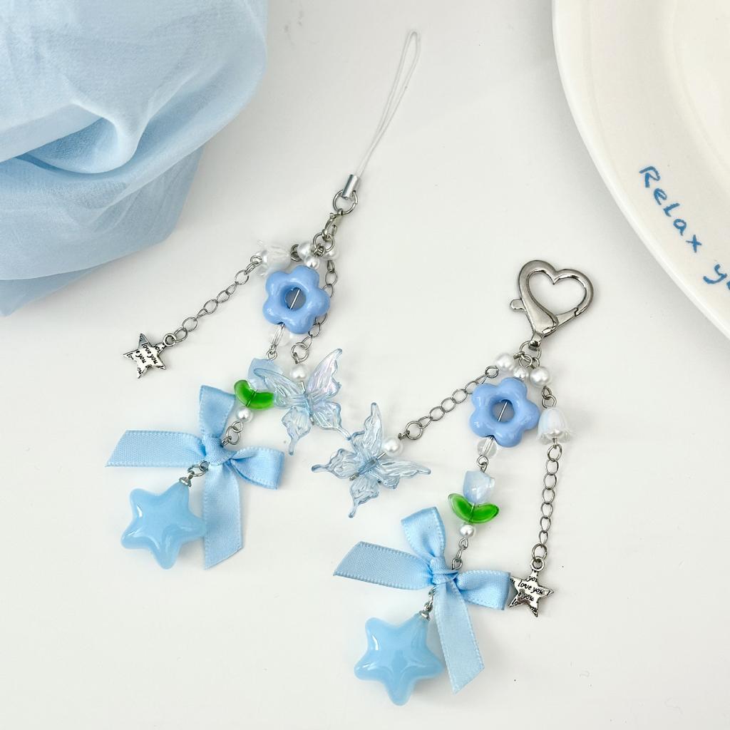 Cute Beaded Keychain Fade-Resistant Celestial Charm Keychain Sun Moon Star Keychain Unique Phone Lanyard Key Ring For Bag