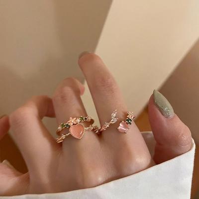 Double Love Open Ring Ins Niche Women's Design High Sense Index Finger Ring Adjustable Ring