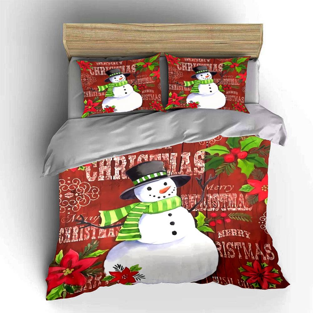 Snowman and Christmas Flowers Bedding Duvet Cover Set Duvet Cover Pillowcases (1*Duvet Cover 2*Pillowcases, Without Duvet Insert)