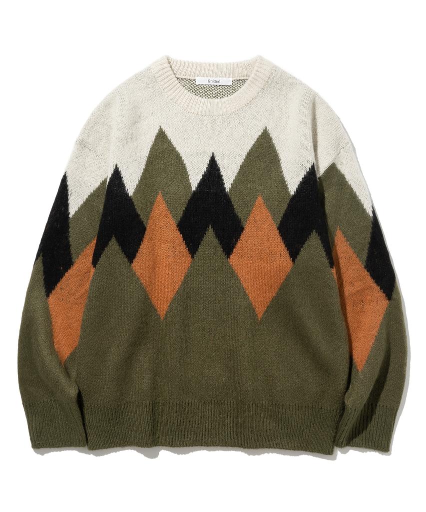 KNITTED Bulky Brush Argyle Knit Khaki