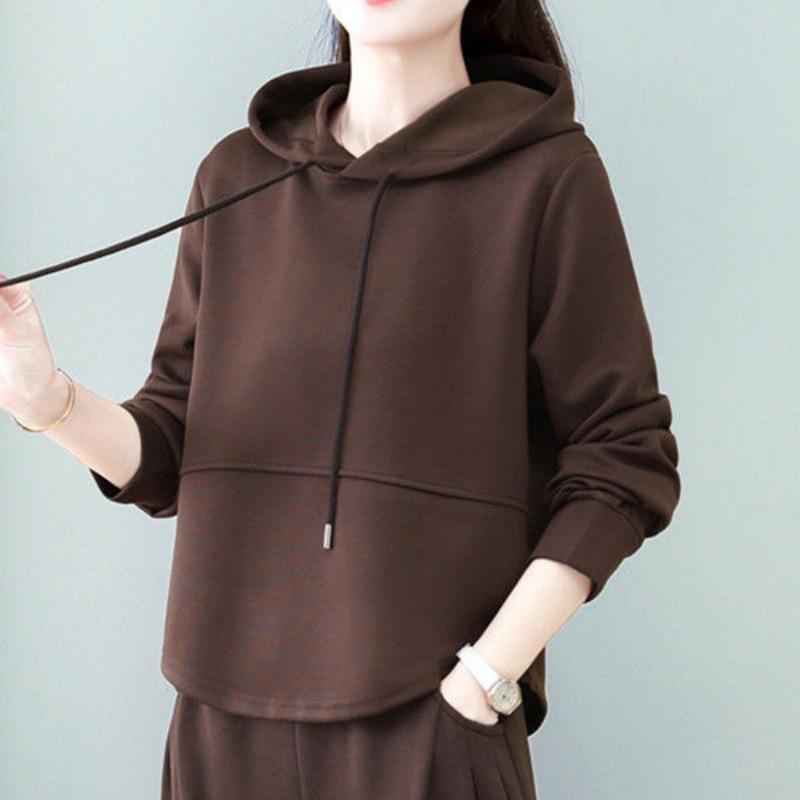 Autumn Winter Loose Casual Solid Color Hooded Sweatshirt Women Simple All-match Hoodies Pullovers Top