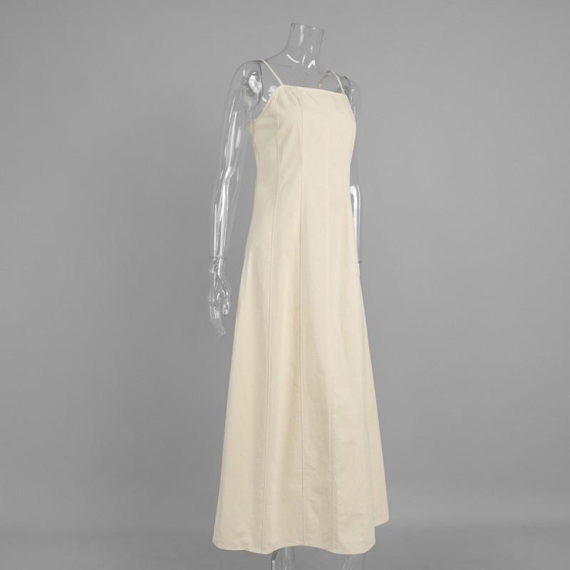 Womens Cotton Spaghetti Strap Maxi Dress High Waist A-Line 2026 Casual Beach Party Outfit