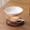 Ceramics Tealight Wax Warmer Essential Oil Burners Heater with Wood Stand Candleholder Aromas Lamp Stove for Meditations