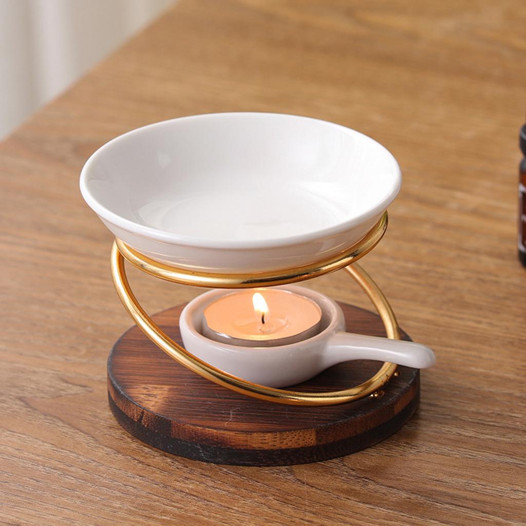 Ceramics Tealight Wax Warmer Essential Oil Burners Heater with Wood Stand Candleholder Aromas Lamp Stove for Meditations