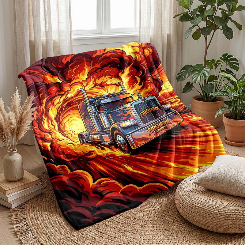 Fire-Racing Monster Trucks Theme Blanket Lightweight Warm Flannel Blanket Decorative Throw Blanket for Home Decoration