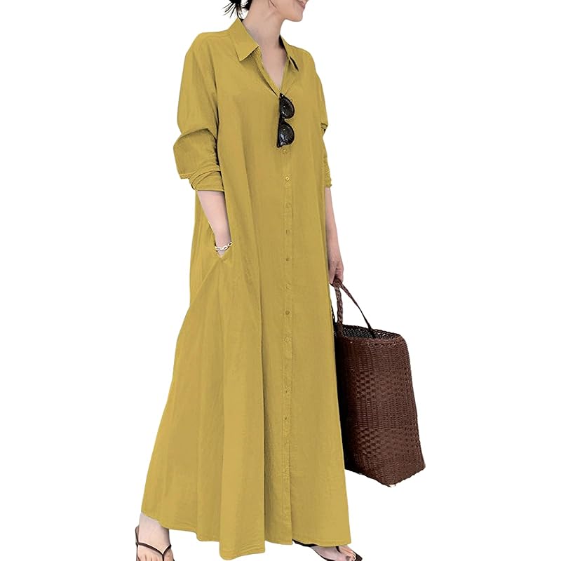 

[unifiss] shirt dress long maxi length spring long sleeve body shape cover Dress thin Beautiful simple large size maternity dress blouse pajamas date