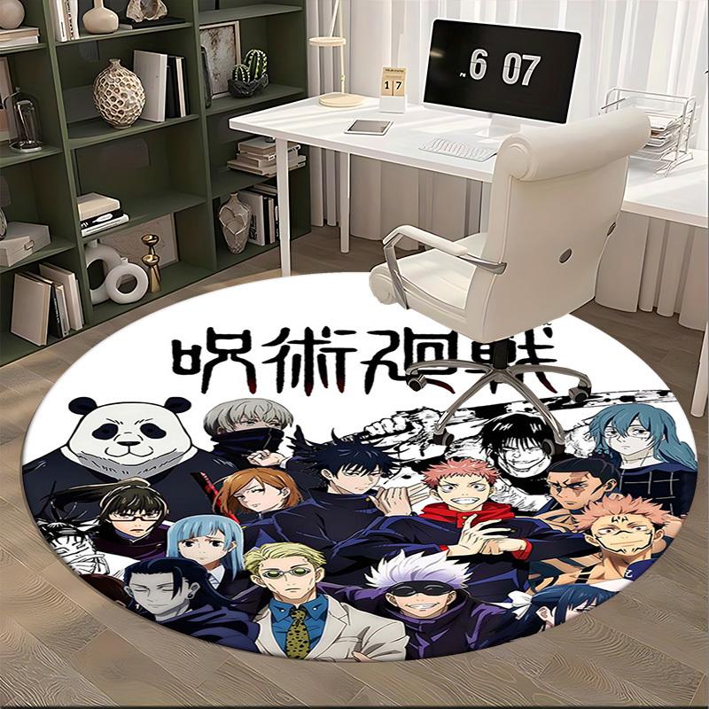 1pc Jujutsu Kaisen Anime Round Carpet  Office Chair Mat, NonSlip Rug for Home Decor, Living Room, Bedroom, Game Room