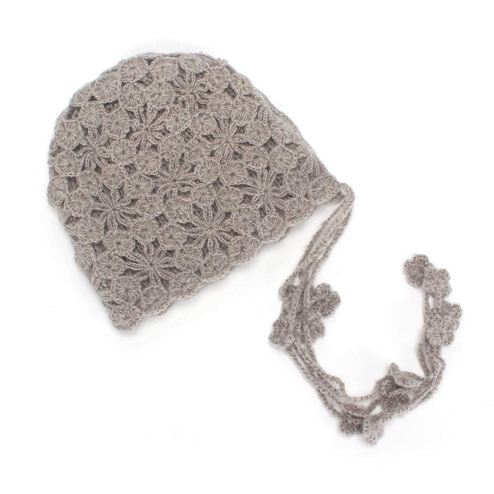 Handmade hats stacked thin new woven hollow retro knitted literary bag head wool hat women