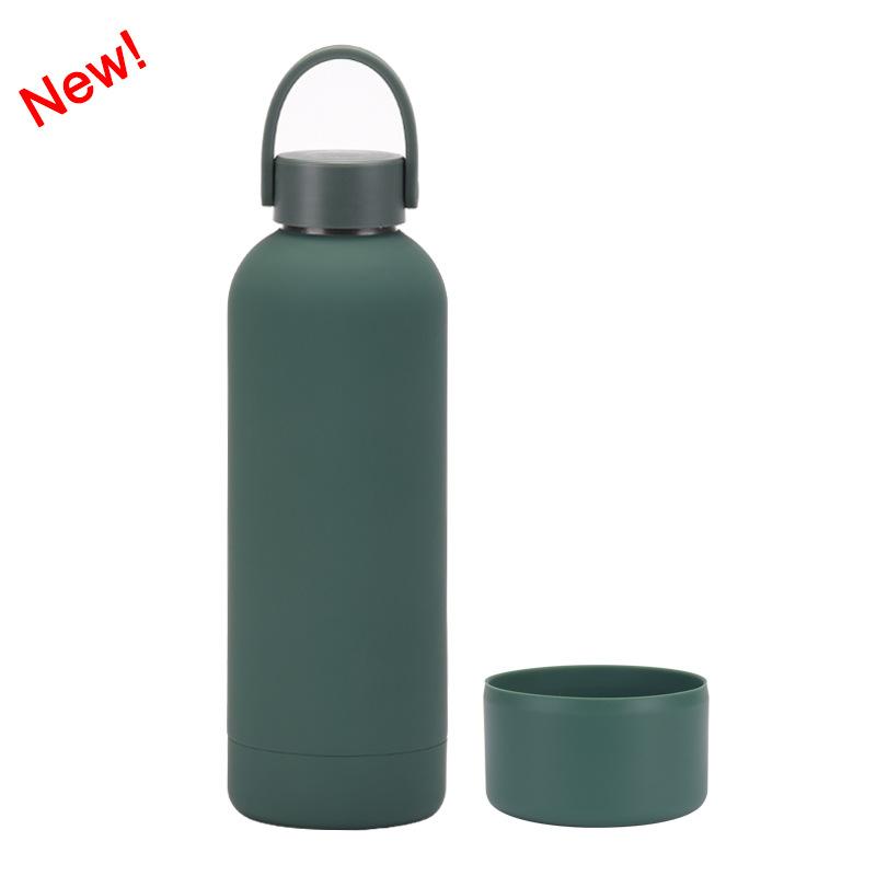 Double-Layer Stainless Steel Thermos Cup, Silicone Base, Portable Handle, Outdoor Water Cup, Simple Small Mouth Cup