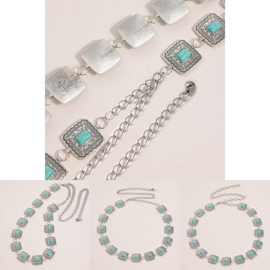 Bohemian Waist Chain With Turquoise Metal Carving For Women Summer Fashion