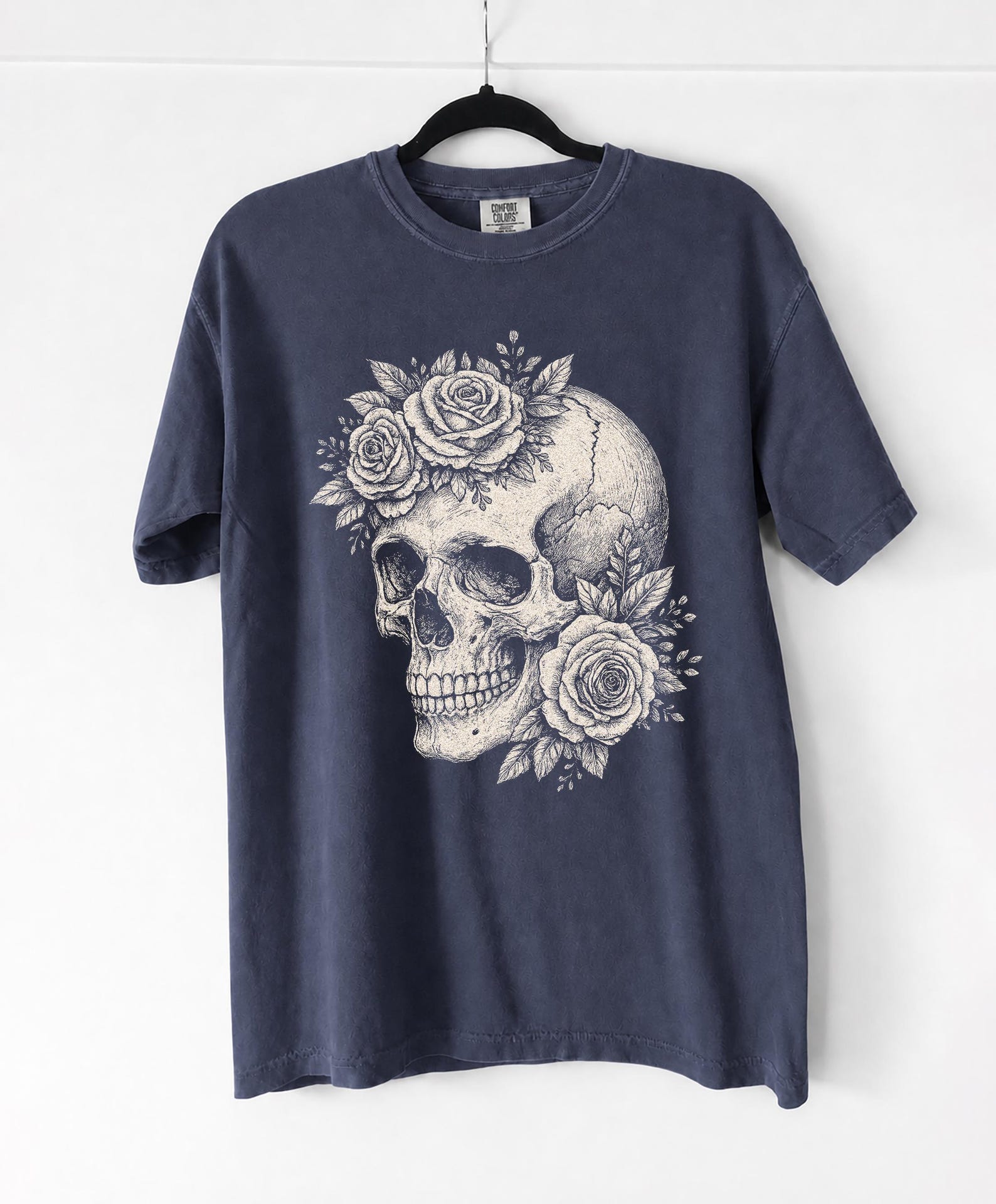 Floral Skull Graphic T-Shirt, Botanical Gothic Tee, Comfort Colors Unisex Shirt S
