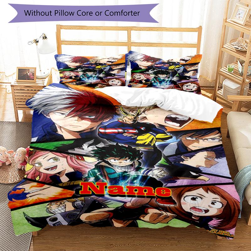 3pcs Custom Name My Hero Academia Bedding Set Duvet Cover Closure Includes 1 Duvet Cover & 2 Pillowcases, Soft and Comfortable for All Seasons.