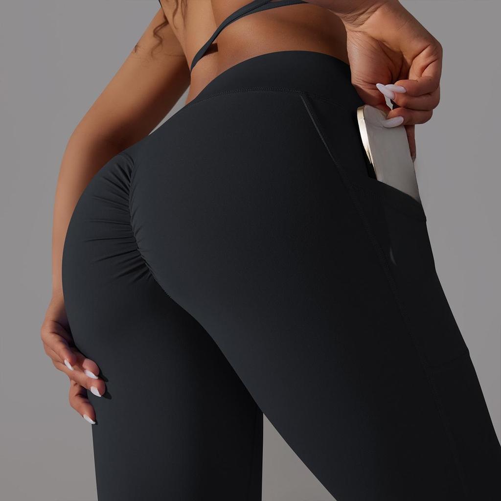 Women Cross Over High Waist Leggings Scrunch Sports Gym Leggins With Pocket  Soft Tights Training Pants Booty Lifting