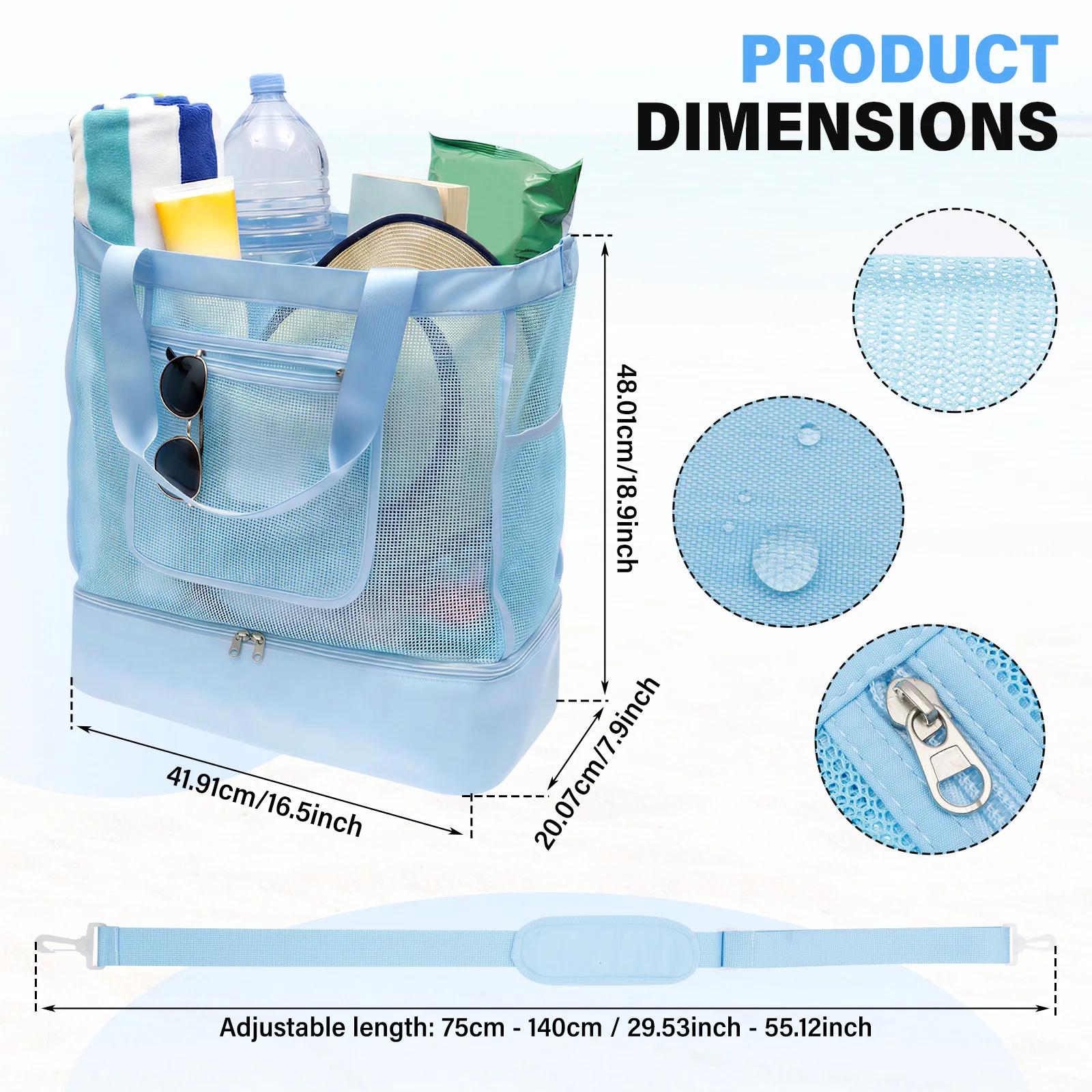 

Portable Mesh Beach Bag with Cooler Compartment Large Capacity Sandproof Beach Totes Insulated Beach Bag for Travel Pool Picnic