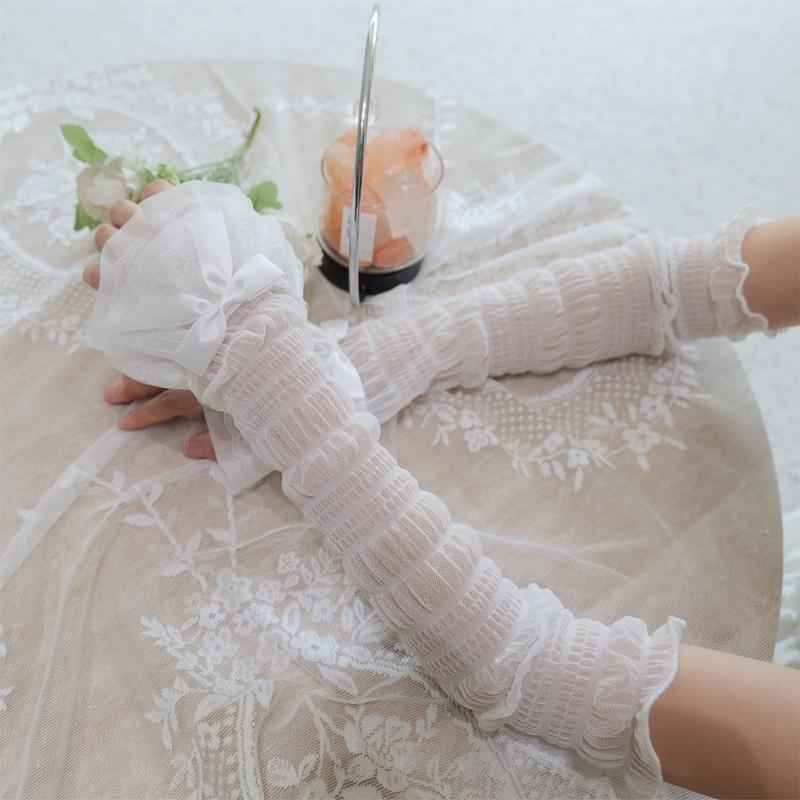 Elegant Bows Arm Sleeves Women Lace Fingerless Gloves Cosplay Costume Accessories for Women and Girls