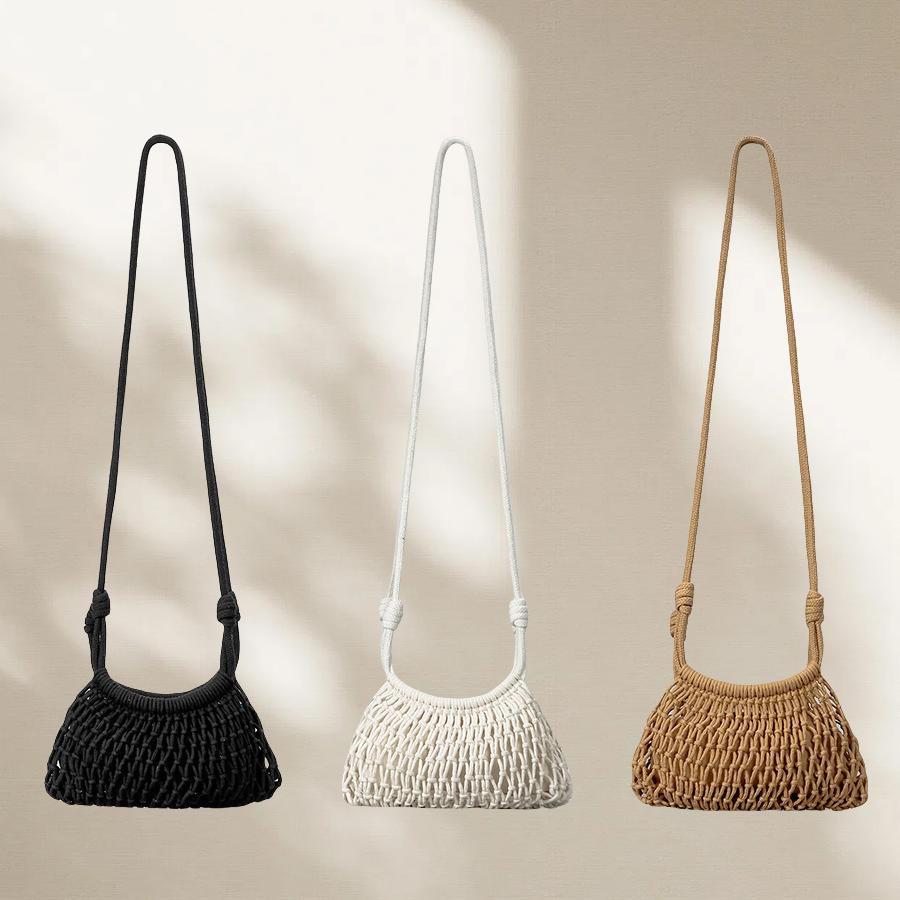 Fashionable Hollow Fishnet Shoulder Crossbody Bag for Women Casual Nylon Material Handmade Weave Beach Small Hobo Tote Bag Purse