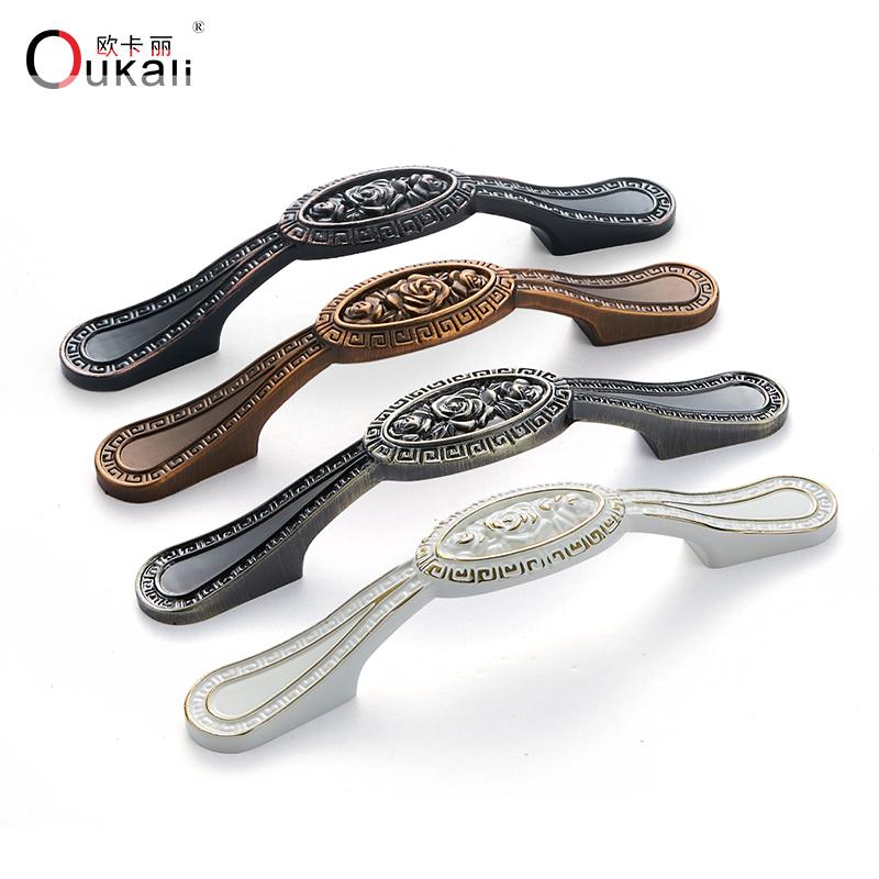High-class European-style Kitchen Furniture Handle Retro Rose Pattern Zinc Alloy Drawer Cabinet Cupboard Door Handle