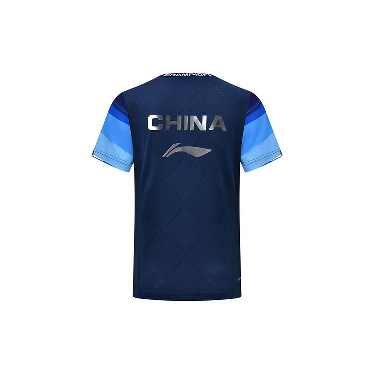 Li Ning Ln Table Tennis Competition Color Block Printed Round Neck T-Shirt Men Tops Blue AAYT027-2