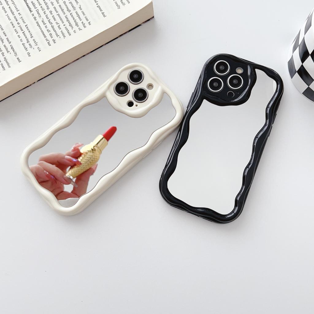 Cream Texture Casing Wavy Edge Soft Silicone Cover Phone Case For OPPO Realme OnePlus Vivo Mirror Back Shell