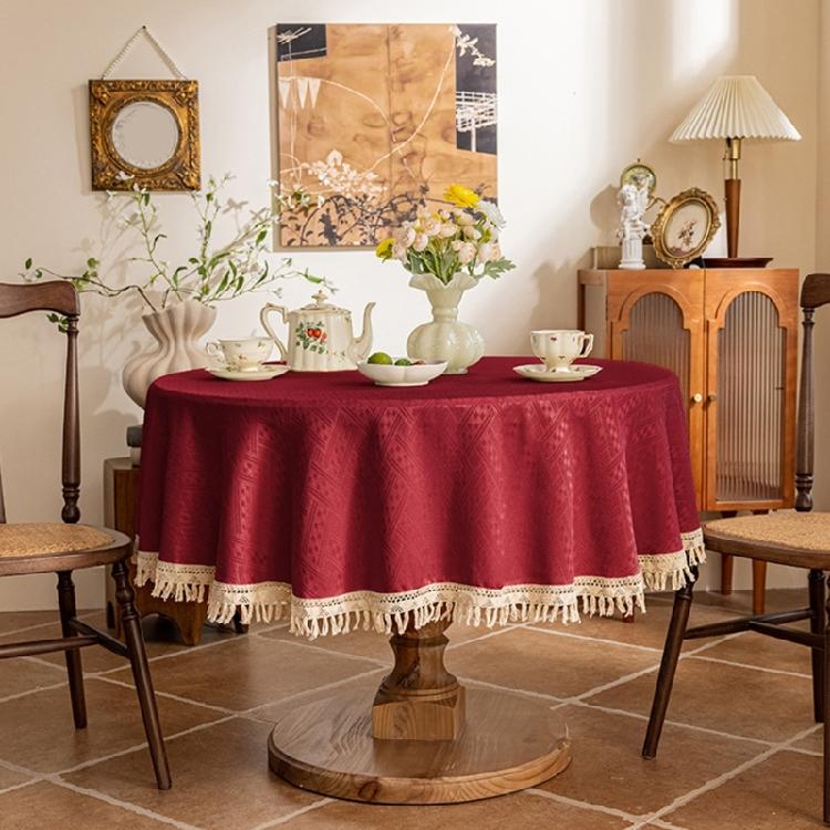 Wipe Cleaning Dining Table Protectors Jacquard Pattern Tassels Accent Sturdy Polyester Home Decoration