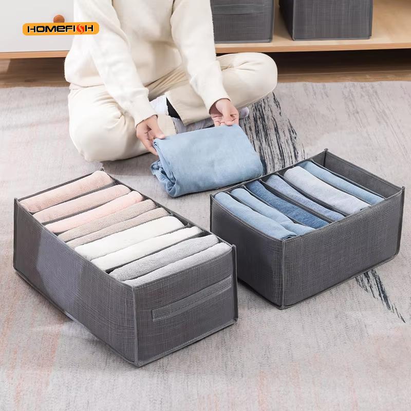 Grey 9 Grid Storage Box Non Woven Durable Washable Space Saving Layered Arrangement Pants Clothes Underwear Wardrobe Storage