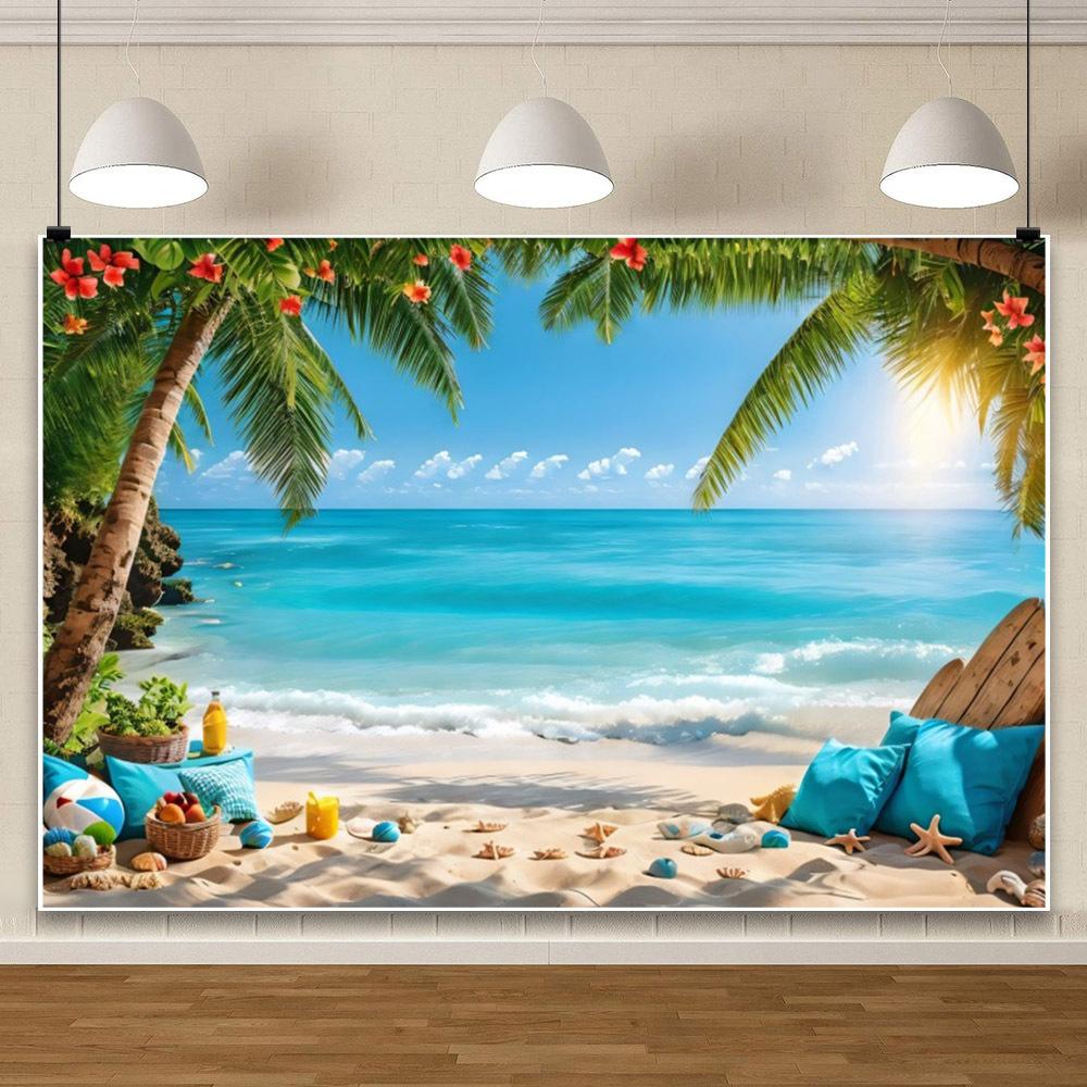 Summer Hawaii Beach Backdrop Tropical Flowers Aloha Luau Sea Surfboard Holiday Party Birthday Photography Background Decor Props