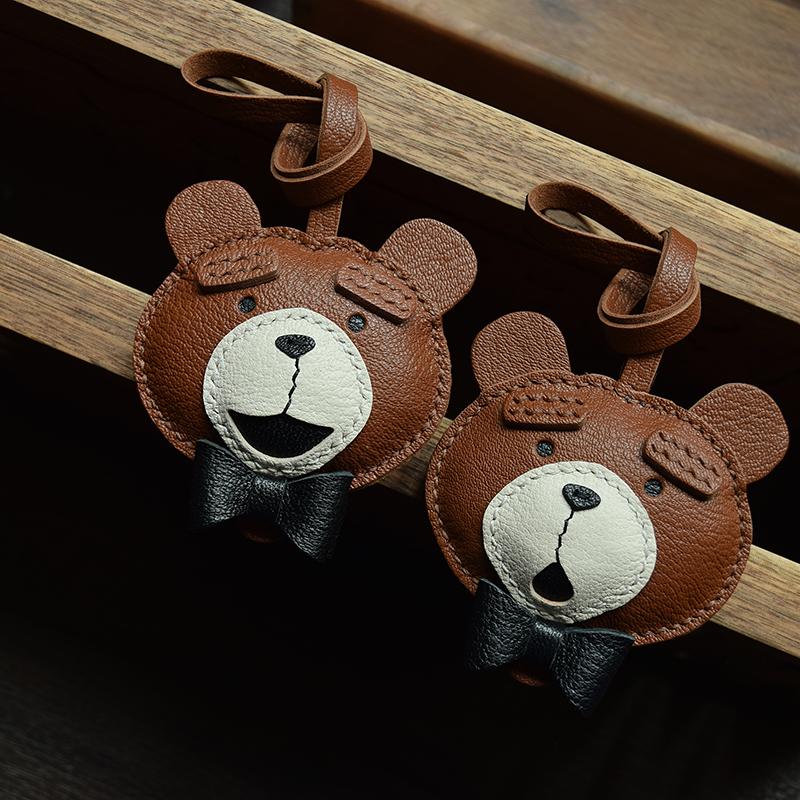 Teddybär handgefertigte Leder Auto Schlüsselanhänger Anhänger niedliche Textur schlichte Persönlichkeit Damengeschenk Schlüsselanhänger