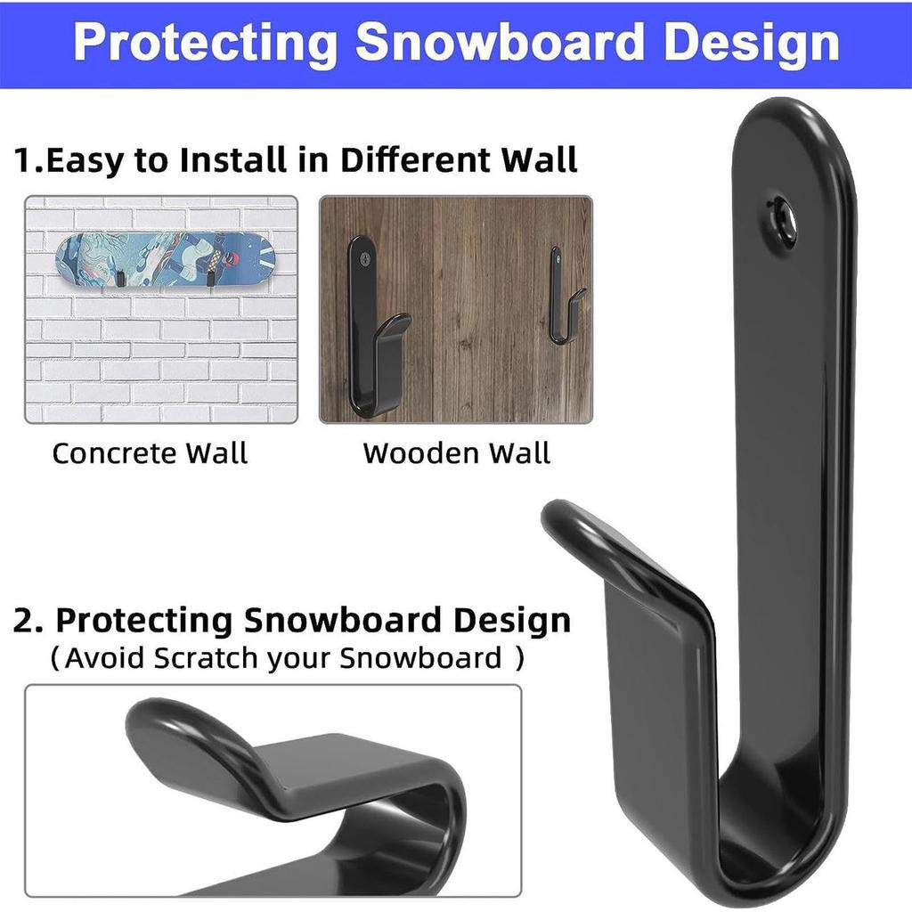 Estante de Almacenamiento para Tabla de Surf, 2 Colgadores de Rack para Tabla de Snowboard, Soporte de Pared Multifuncional