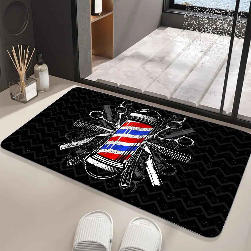 Barber Shop Sign Floor Mat Graphic Printed Flannel Doormats for Bathroom Kitchen Entrance Carpet Home Decor