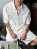 Herren-Set: Leinen-Kurzarmhemd & Baumwollshorts für den Strand - Old Money Stil, Atmungsaktive Urlaubsbekleidung