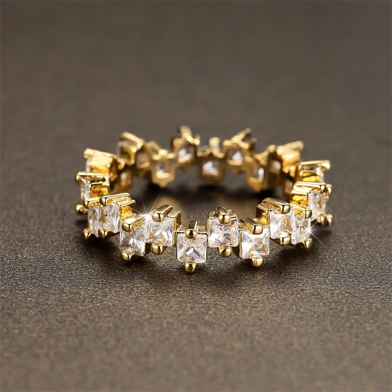 Luxury Crystal Small Square Stone Ring Light Purple Zircon Engagement Ring Charm Yellow Gold Color Wedding Rings For Women