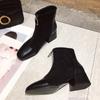 Women's Fashion Mid Boots Fashionable Boots with Front Zipper Thick Heel Suede Midsole Boots Leather Shoes Women's Shoes 35-40