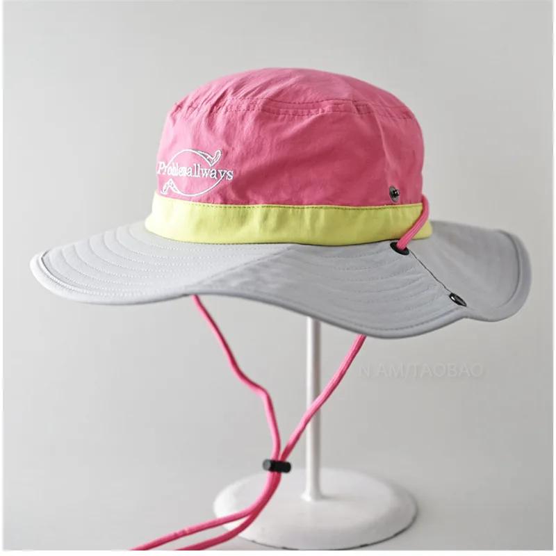 Cappello a Secchiello da Montagna Estivo all'Aperto Stile Giapponese Retro da Donna Primavera Asciugatura Rapida Ciclismo Pescatore Protezione Solare Impermeabile con Corda