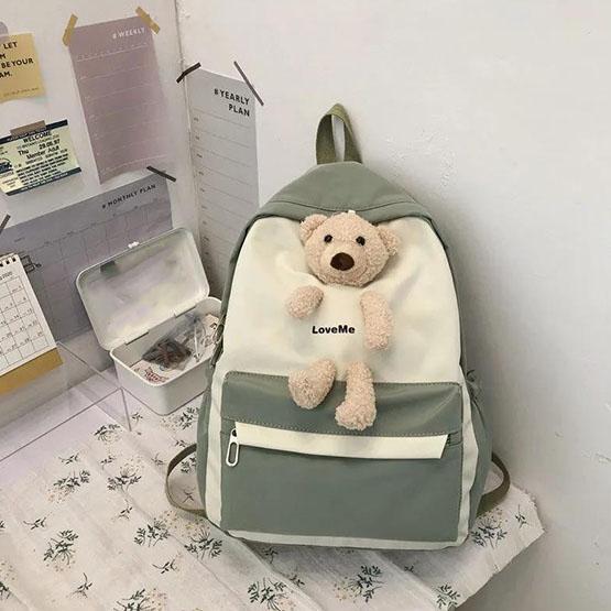 Rucsac drăguț cu urs de desene animate pentru fete, geantă de umăr antifurt de culoare contrastantă, geantă de școală versatilă pentru fete adolescente, rucsac de școală impermeabil