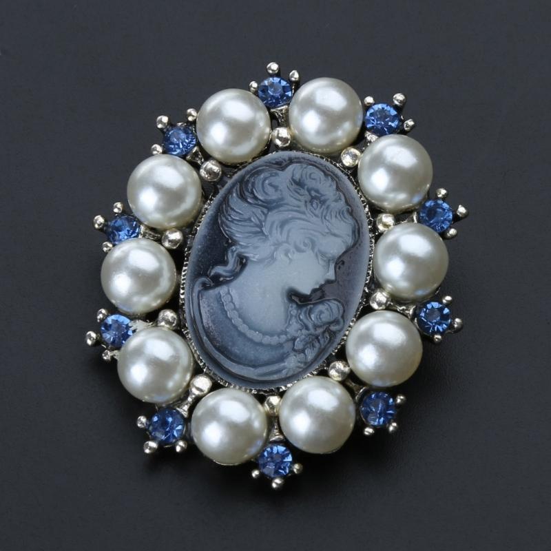 Crystal Rhinestones Cameo Vintage Brooch Pin Baroque Pearls Badge Stylish Clothing Accessories for Women
