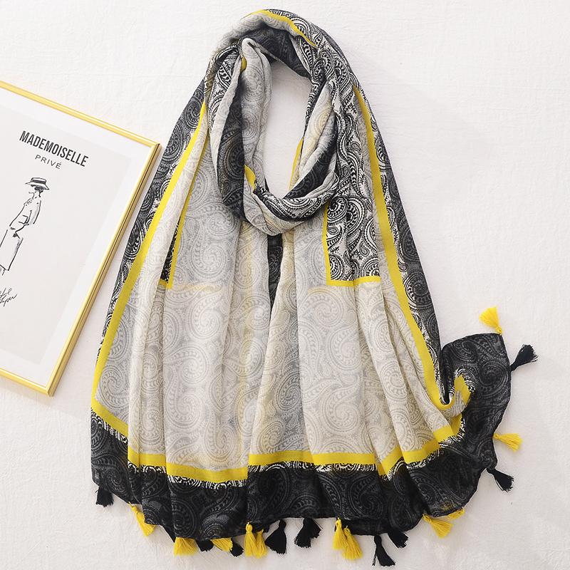 Summer Elegant Women Silk Scarf Beach Wrap Shawls Sweet Tassel Print Mujer Lady Sunscreen Bandana Hijab Bohemian Scarve Pareo