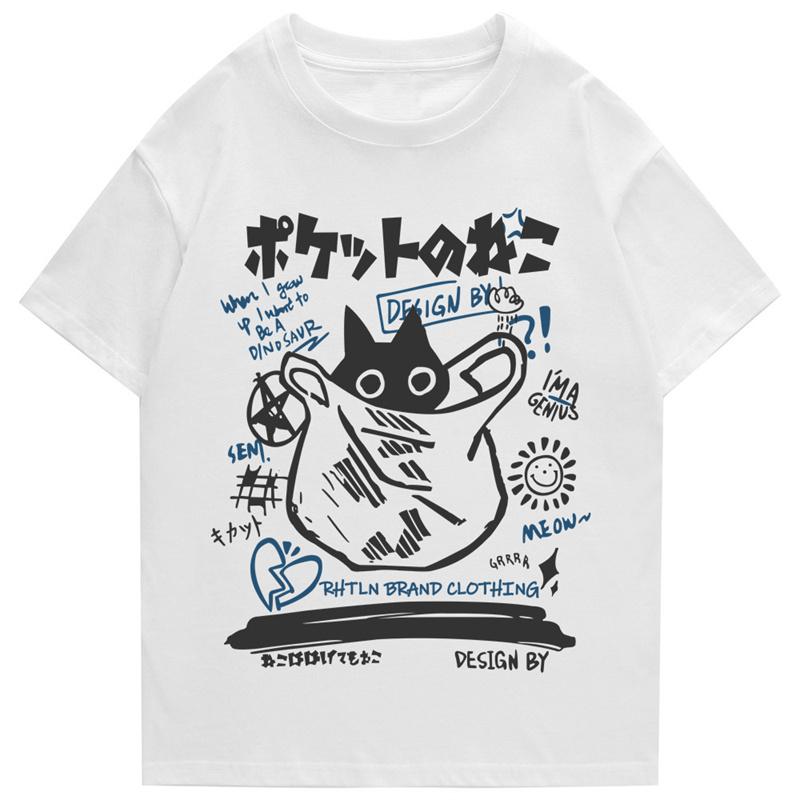 

Hip Hop T-Shirt Men Streetwear Japanese Kanji Funny Cat Printed T Shirt 2026 Men Harajuku Cotton Casual Short Sleeve Tshirt Tops S разноцветный