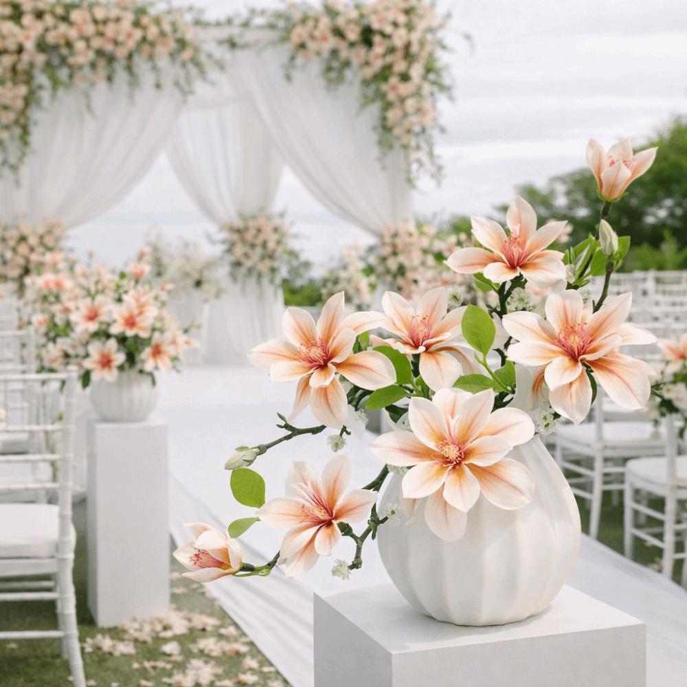 Handmade Artificial Magnolia Flower Realistic Fake Silk Flower Simulation Orchid  Landscape Design