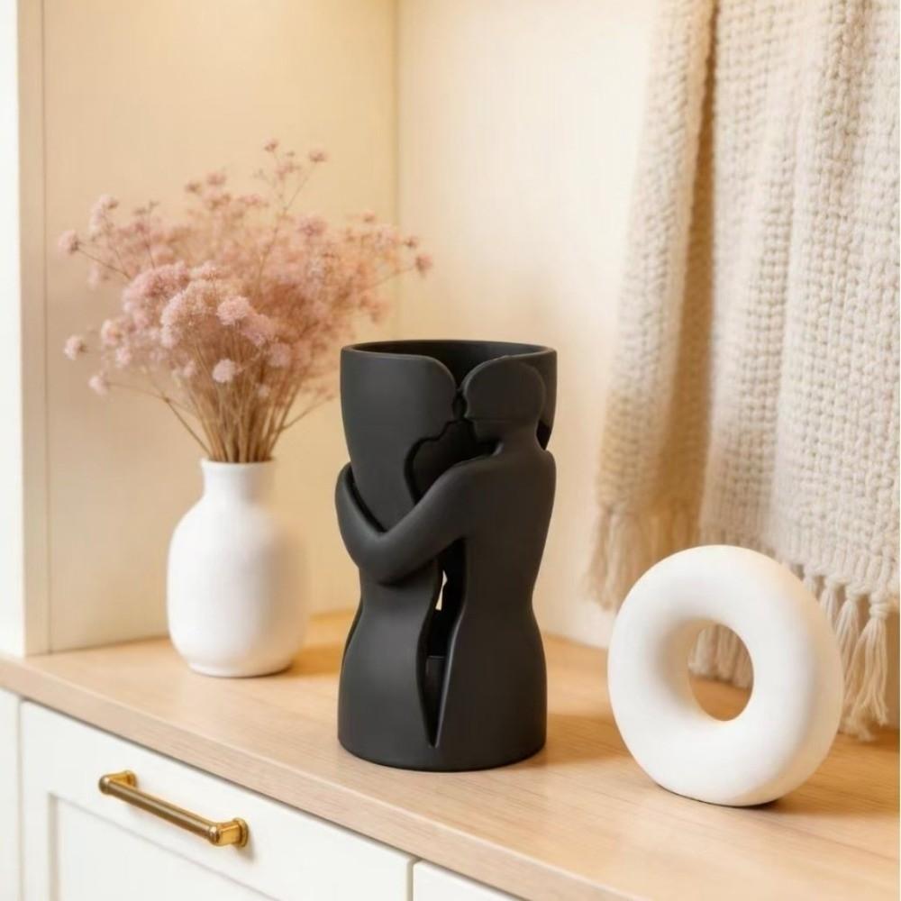 Abstract Shape 3D Couple Flower Vase Black Flower Holder Lovers Ornament Sculpture Bedroom