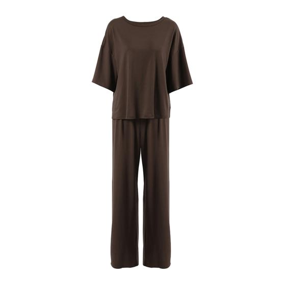 Damskie Zestawy 2-częściowe Casualowy Pulower z Krótkim Rękawem Luźna Góra i Spodnie z Szerokimi Nogawkami Zestaw Letni Dres Lounge