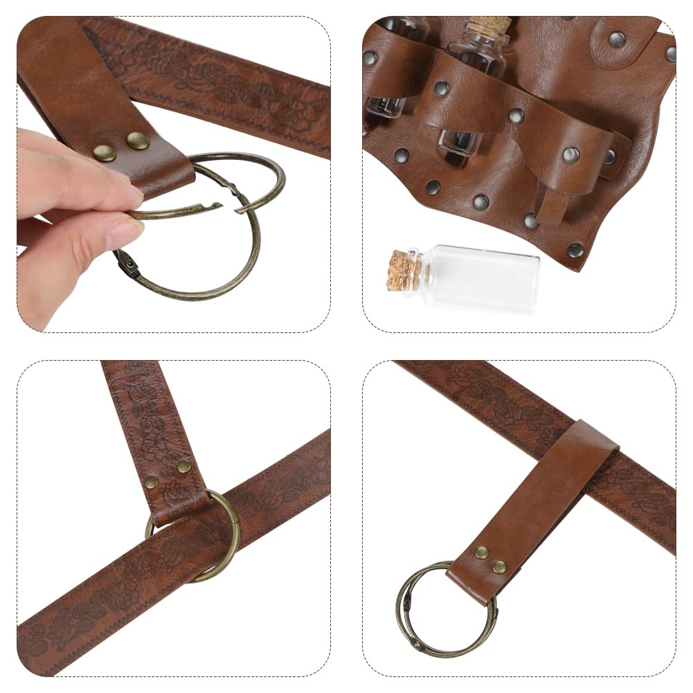 Medieval Alchemist Cosplay Belt PU Leather Waist Pouch with 3 Cork Renaissance Style Decorative Belt for and Perfect for School Cultural and Stage