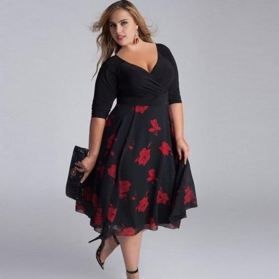 Women's Patchwork Swing Chiffon Dress Short Sleeve V Neck Midi Dress Plus Size Floral Wedding Guest Dress Summer Beach Flowy Sundress