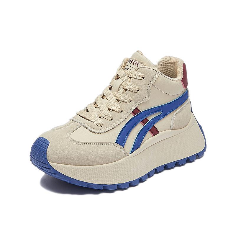 2025 Spring Thick Bottom Women's Shoes Casual Patchwork Leather Sneakers Casual Vulcanised Shoes Student Femme Shoes