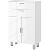 Bathroom Cabinet With 2 Drawers Double Door Cupboard And Adjustable Shelves 60 X 30 X 93 Cm Glossy White